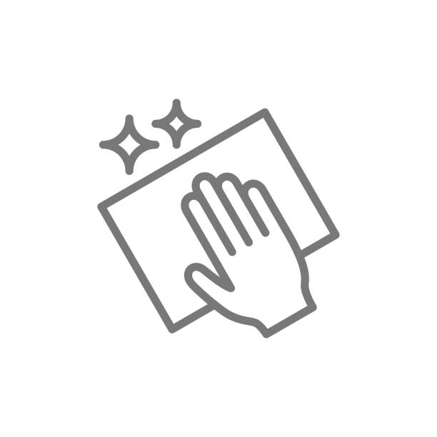 illustrations, cliparts, dessins animés et icônes de nettoyage vectoriel avec l'icône de ligne de chiffon. - nettoyage