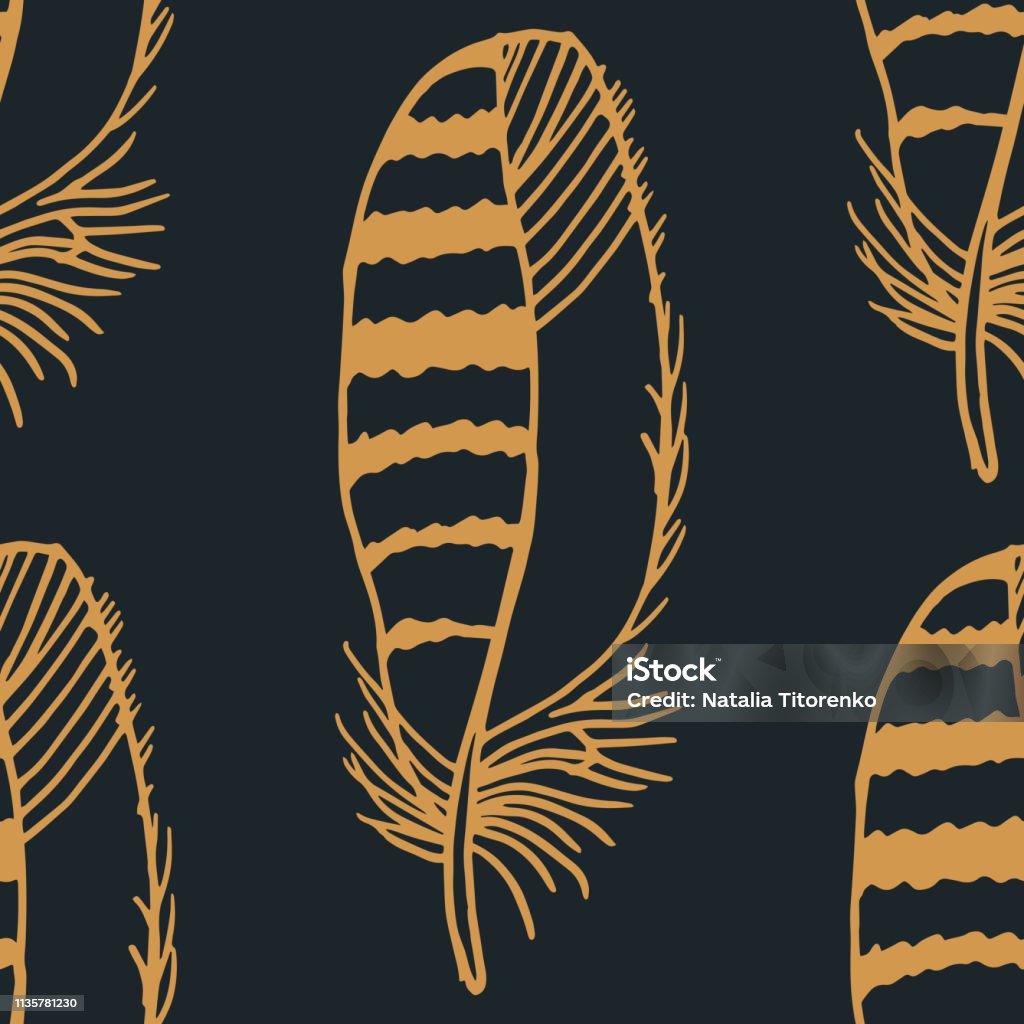 Mockingjay feather seamless pattern hand drawn sketch Abstract stock vector