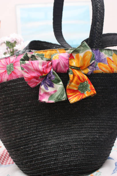 istock Straw Beach Bag Fabric  Headband with Floral Pattern 1135782161