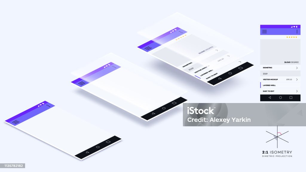 Empty Mobile App Empty Isometric Mobile App Pages Vector Mockup For Mobile App Showcase ...