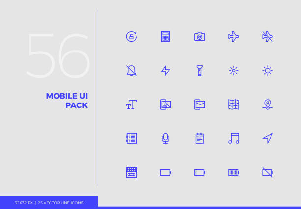 illustrations, cliparts, dessins animés et icônes de vector line icons mobile ui pack - flash menu illustrations