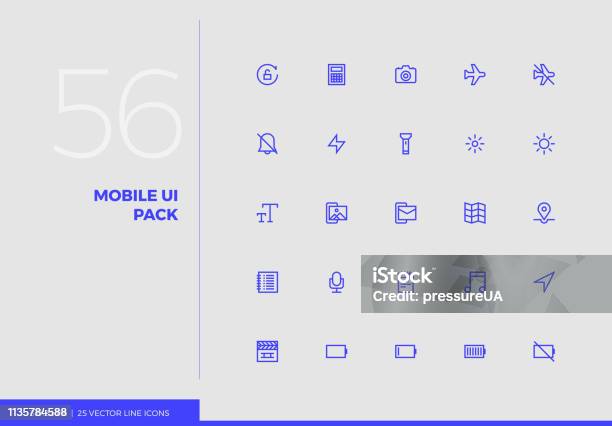 Vector Line Icons Mobile Ui Pack Stock Illustration - Download Image Now - Generic - Description, Icon Symbol, Vector