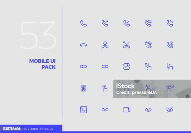 Vector Line Icons Mobile Ui Pack Stock Illustration - Download Image Now - Icon Symbol, Finger, Generic - Description
