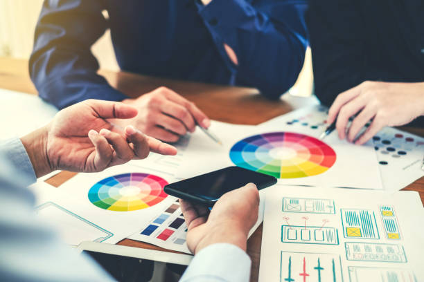istock Teamwork process, Graphic designer creative planning work together on website ux ui app development. 1135790496