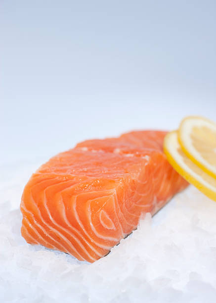 Norwegian salmon with lemon stock photo