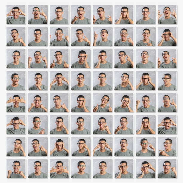 istock Young man variation of emotions portrait in studio collage 1135791799