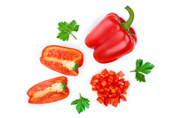 istock red sweet bell pepper isolated on white background. Top view. Flat lay 1135792006