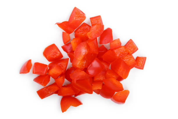 istock red sweet bell pepper slices isolated on white background. Top view. Flat lay 1135792017