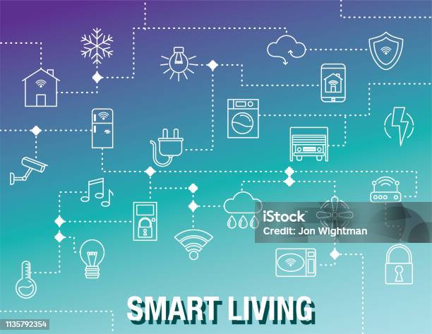 Smart Home Background Stock Illustration - Download Image Now - Home Automation, Infographic, Thin Line Illustration