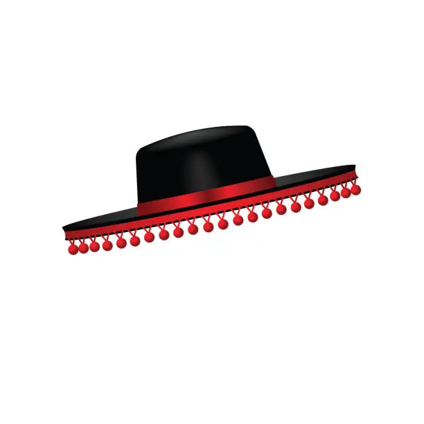 Vector illustration of Traditional Spanish hat isolated on white background - vector illustration.