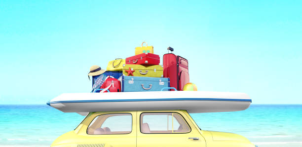 istock Car with luggage ready for summer vacation 3D Render 3D illustration 1135793299