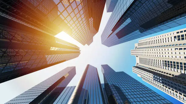 Photo of 3d rendering of corporate buildings with sunlight
