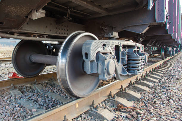 istock massive metal wheels of a railroad car 1135793359