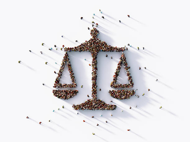 Human Crowd Forming A Scale: Justice And Social Media Concept
