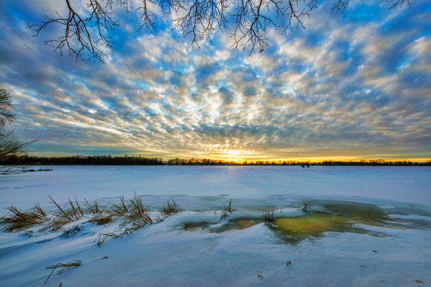 Sunset at Shipshewana Lake Winter