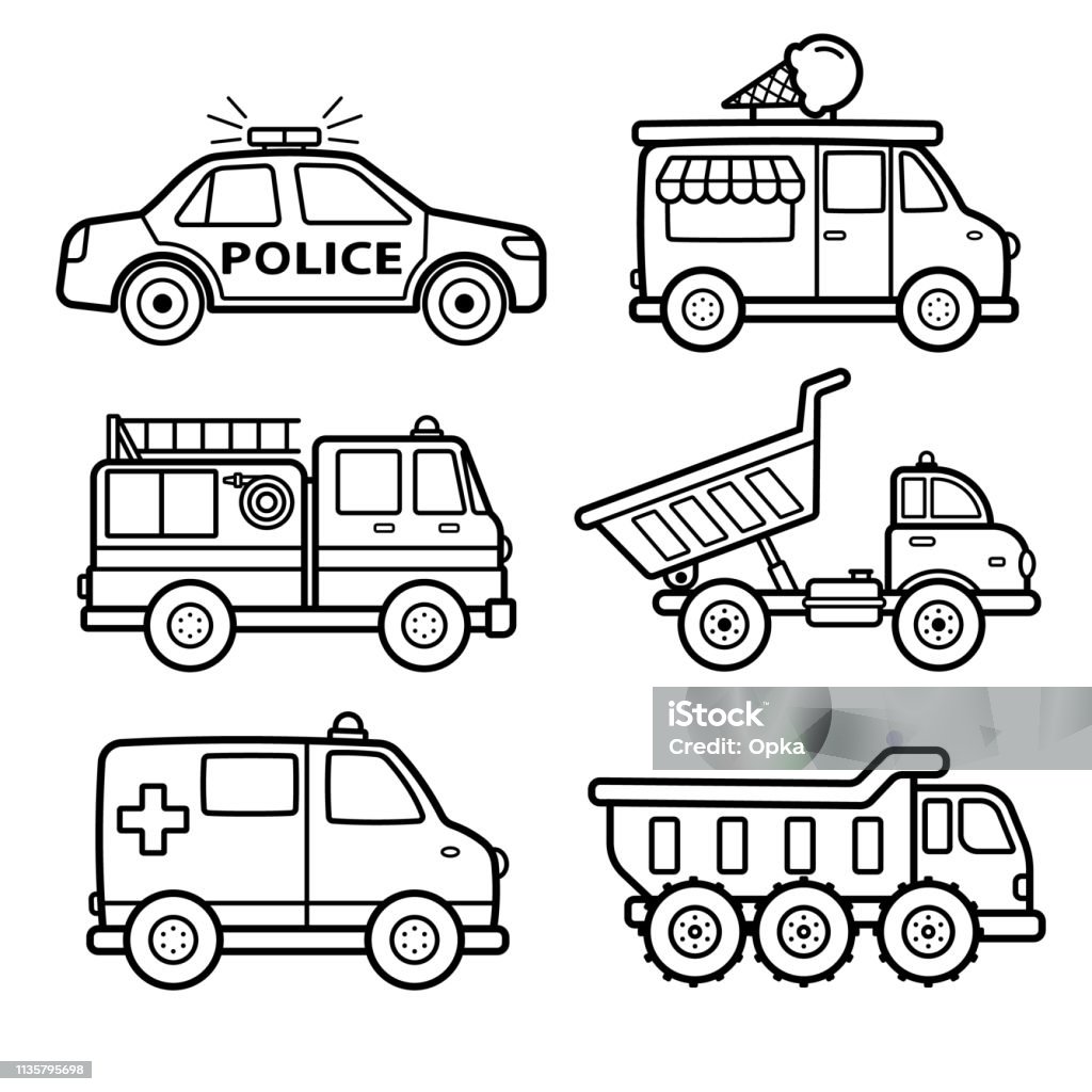 Outline Vehicles Vector Icon Set Outline vehicles vector icons isolated on white background Icon Symbol stock vector