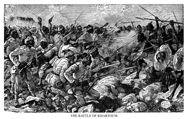 Battle of Khartoum Battle of Khartoum. General Gordon"u2019s last battle. - Scanned 1890 Engraving bayonet stock illustrations