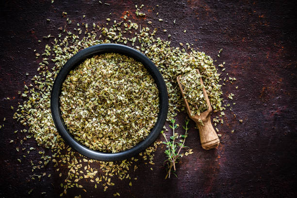 Spices: dried oregano shot from above