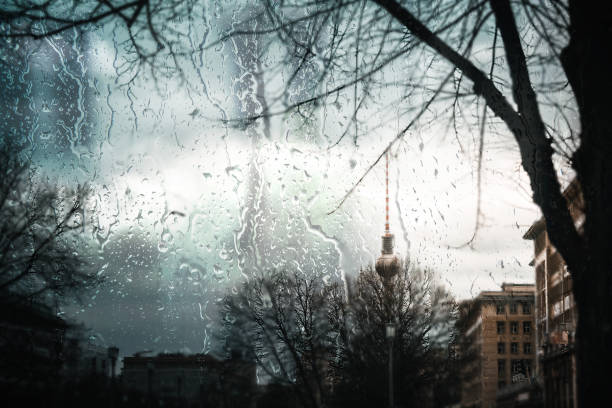 berlin in the rain stock photo