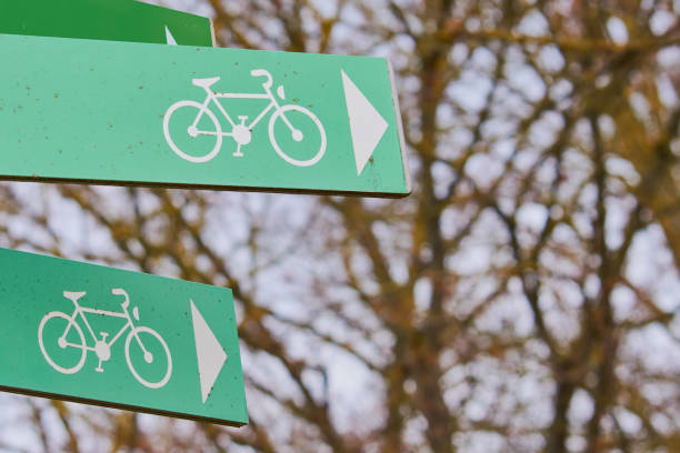 direction sign of bike paths, close up color picture