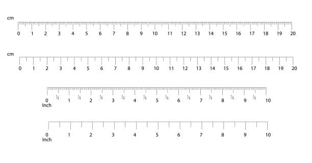 illustrazioni stock, clip art, cartoni animati e icone di tendenza di righelli di pollice e metrica. indicatore metriche cm scala di misura centimetri e pollici. strumenti icona centimetro di misura di precisione strumenti di indicazione delle dimensioni della misura strumenti righello. vettore isolato. - centimetro