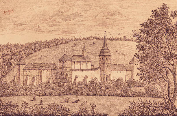 history, vintage, illustration, retro style,  18th Century Style, old, 1848, Monastery, Dragomirna,