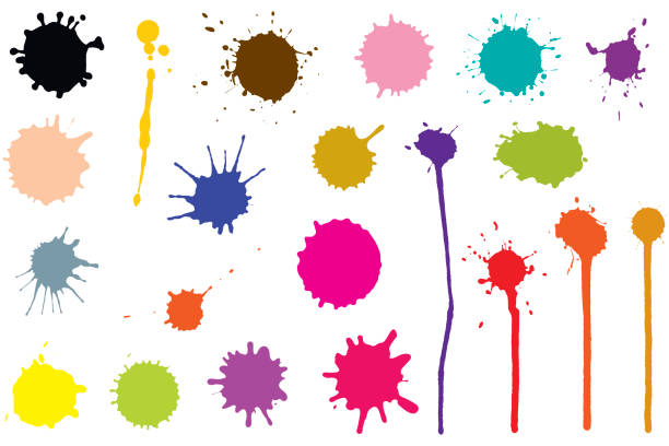 잉크 blob의 벡터 집합입니다. 흰색 배경에 고립 된 색상 튄 자국 - 흩뿌려진 stock illustrations