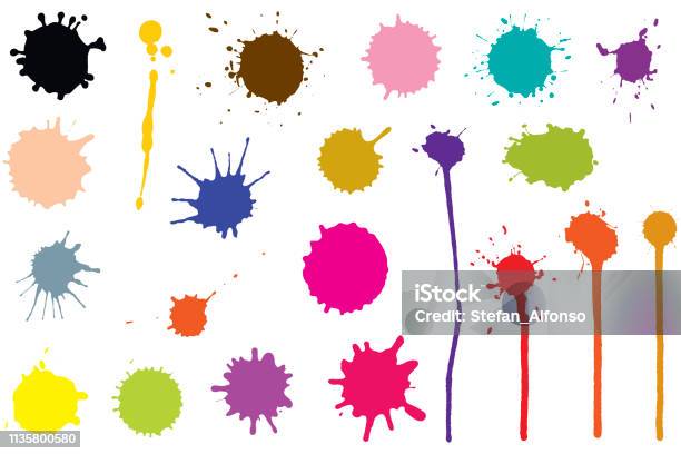 Vector Set Of Ink Blobs Color Splatter Isolated On White Background - Arte vetorial de stock e mais imagens de Tinta - Equipamento de Arte e Artesanato