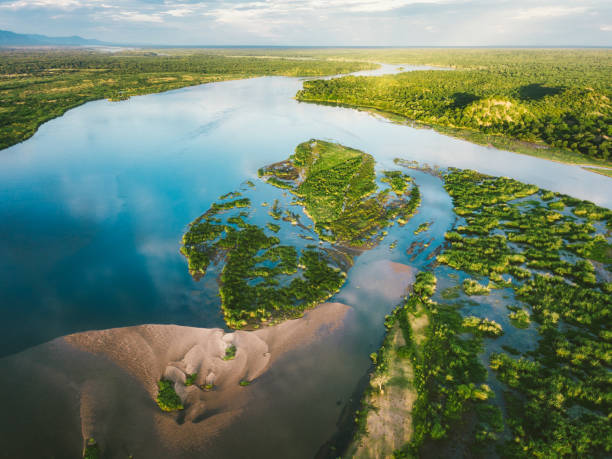 istock aerial view on the zambezi sandbars under blue sky 1135803376