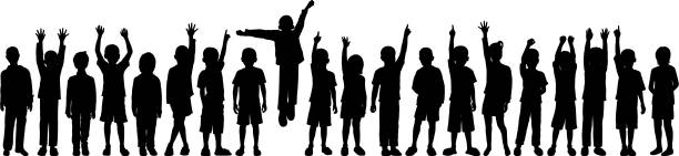 Children Silhouette Kids in silhouette. crowd of people clipart stock illustrations