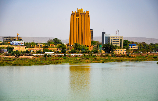 A view of the headquarters of the BCEAO from the Niger River. Image taken by Aliou Hasseye. Bamako, Mali, March 8, 2019