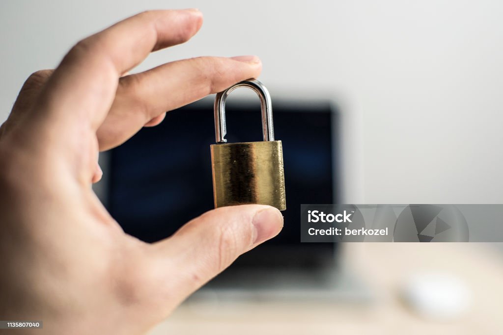 Padlock In Computer Computer Security Concept Hand Locking Padlock Stock Photo - Download ...