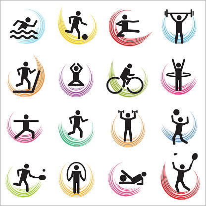 Set of sixteen vector sport icons.