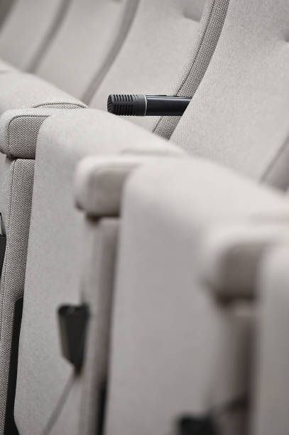 istock Detail shot with a press microphone in a conference room 1135808249