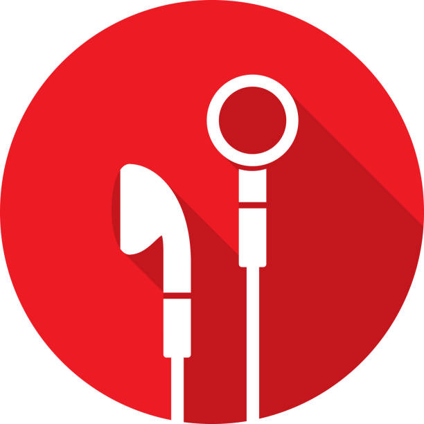 Earbuds Icon Silhouette Vector illustration of a red earbuds icon in flat style. in ear headphones stock illustrations