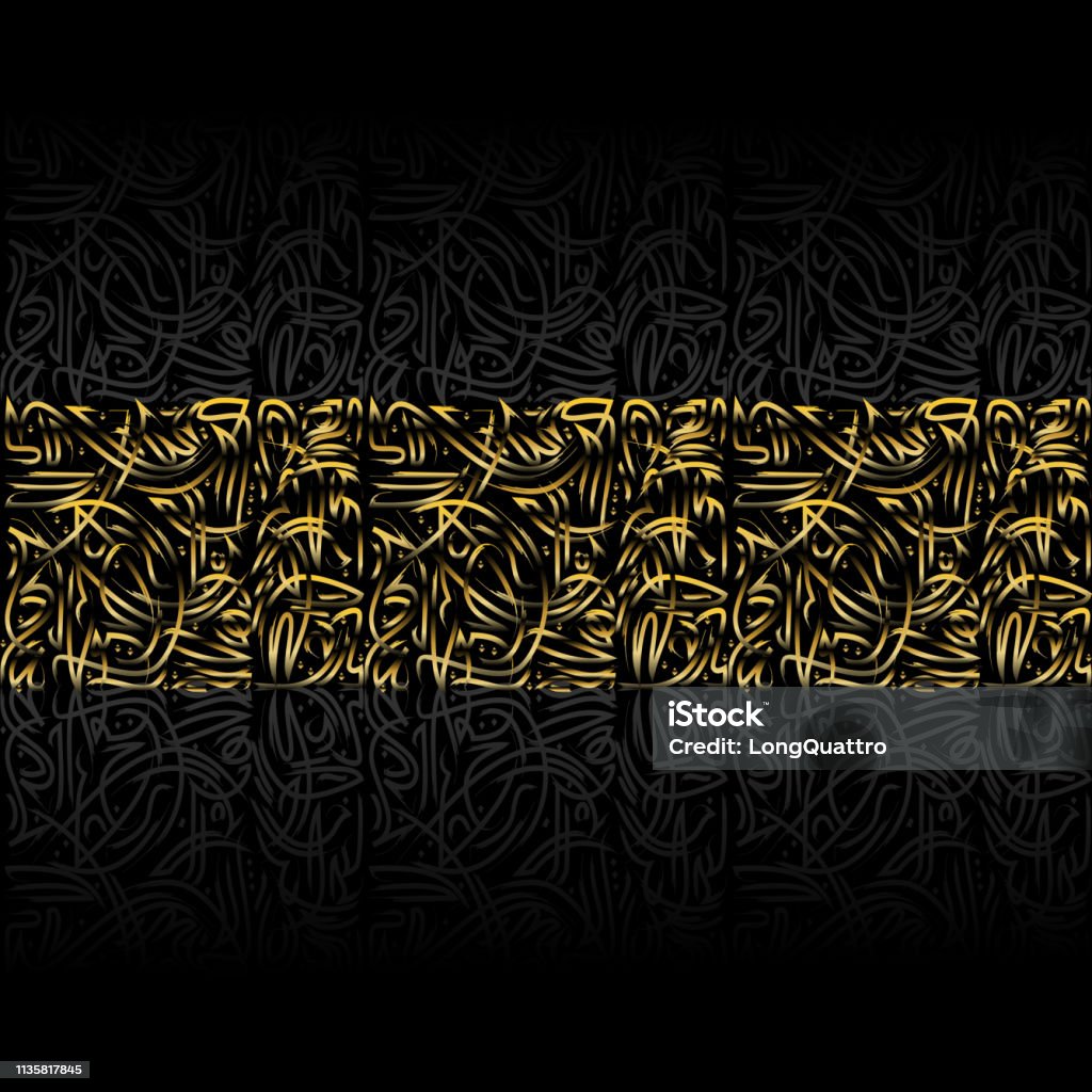 Persian golden linear background Abstract golden arabic letters calligraphy pattern isolated on black background Calligraphy stock vector