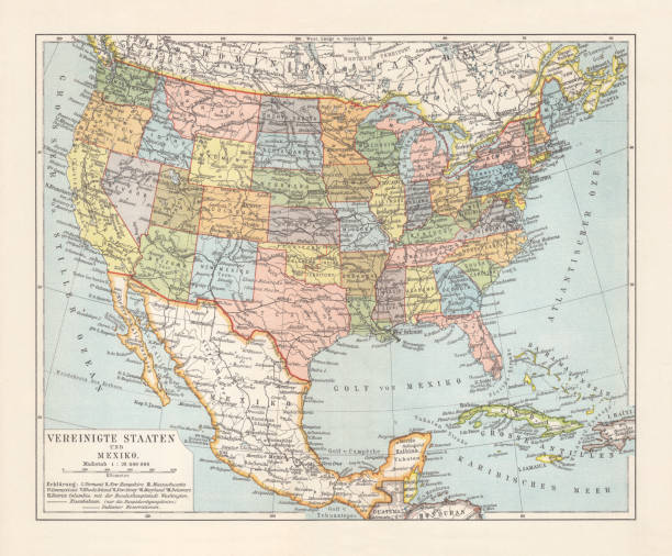 istock Political map of United States and Mexico, lithograph, published 1897 1135818771