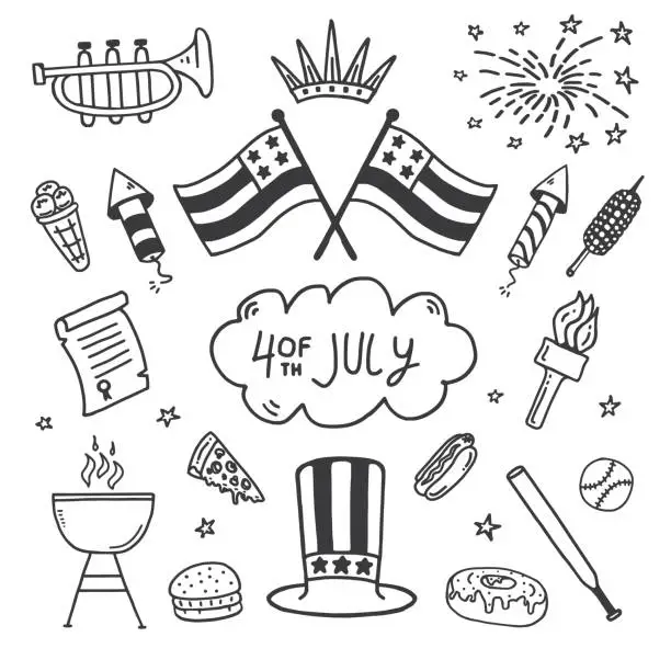 Vector illustration of 4th of July Independence Day Doodle Set