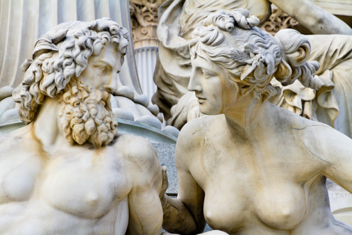 statue in shakespeare garden, huntington botanical garden, california, trees, weathered marble, classical art