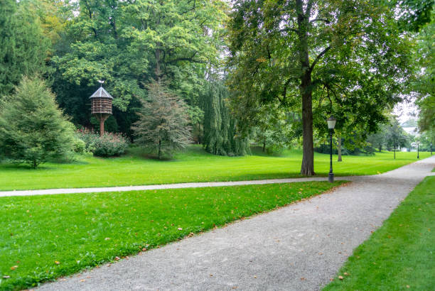 bellissimo parco nel cuore di baden-baden, germania - baden baden green street fountain foto e immagini stock