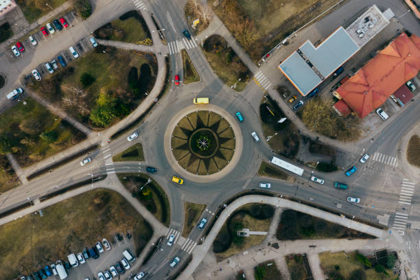 istock Flying over city area roundabout 1135825669
