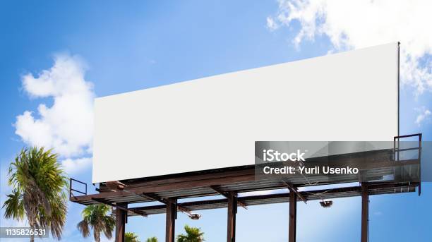 Empty White Billboard For Presentation Your Design Retail Advertising And Commerce Concept Urban Outdoor Mockup Stock Photo - Download Image Now