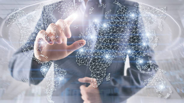 istock Global World Map Double Exposure Network. Telecommunication, International business Internet and technology concept. 1135830933