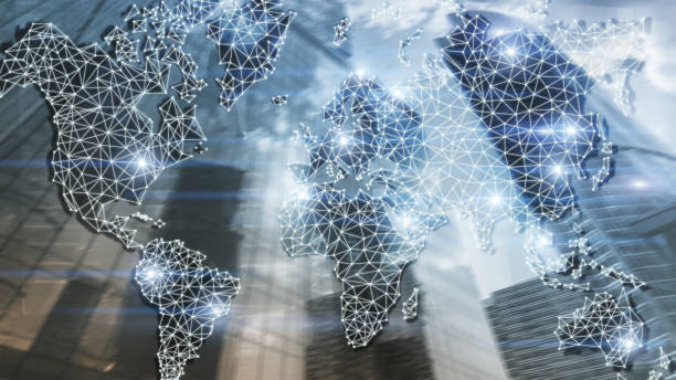 istock Global World Map Double Exposure Network. Telecommunication, International business Internet and technology concept. 1135833206