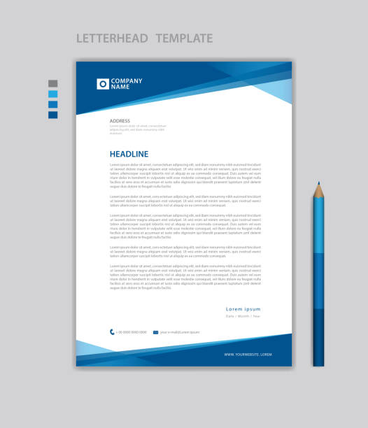 Letterhead template vector, minimalist style, printing design, business advertisement layout, Blue concept background Letterhead template vector, minimalist style, printing design, business advertisement layout, Blue concept background office supply stock illustrations