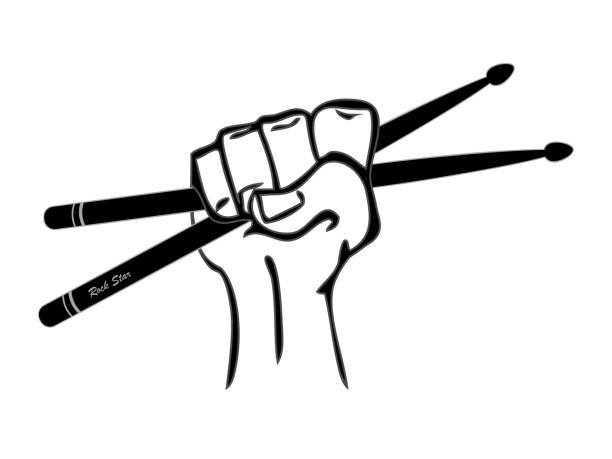 Drumsticks In Hand Vector Drumsticks in hand vector for rock star or rock band concept drummer stock illustrations