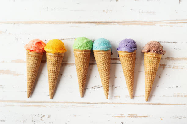 istock Colorful ice cream cones on white backgound 1135840338