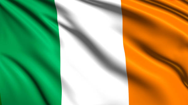 bandiera d'irlanda con struttura in tessuto nel vento - irish flag foto e immagini stock