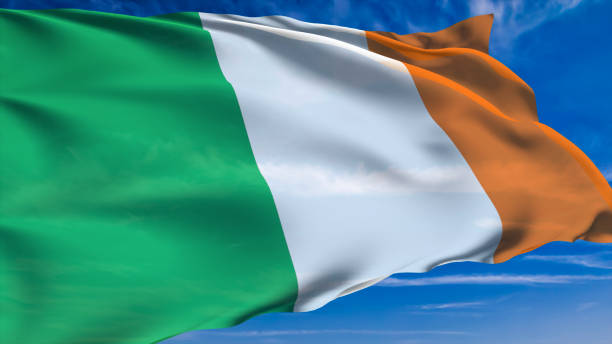 istock flag of Ireland with fabric structure against a cloudy sky 1135844093