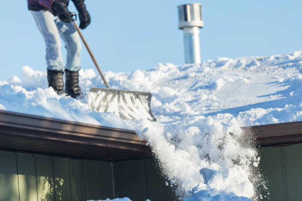 сгребающий снег с крыши - thick snow стоковые фото и изображения